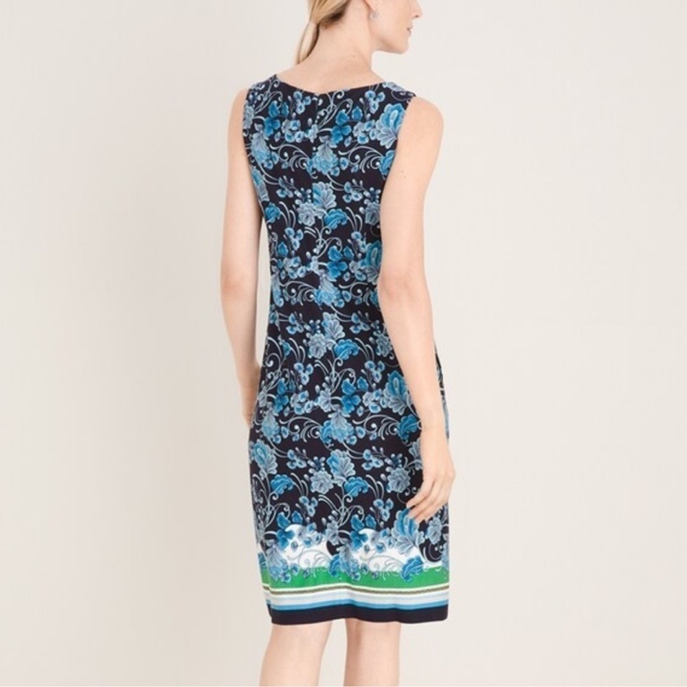 Chico’s Blue Floral Border Print Dress Women’s Size 1 (M/8) Ponte Shift - Picture 4 of 6